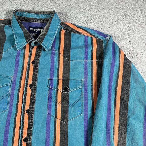 Wrangler Brushpopper Shirt Mens 18.5 Stripe Colorful Western Rodeo Cowboy VTG - Picture 7 of 12